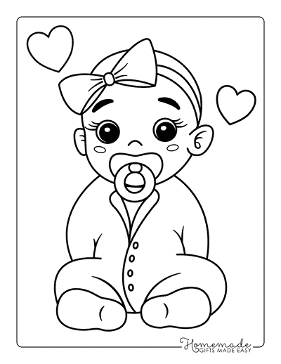 Baby Coloring Pages Easy Cute Baby Girl With Pacifier