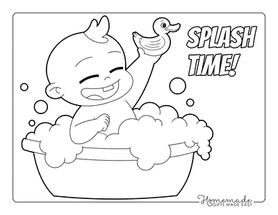 Baby Coloring Pages Easy Cute Baby Playing in Bathtub