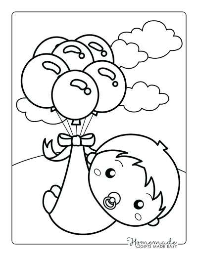 Baby Coloring Pages Easy Kawaii Baby Drawing Baby Floating With Balloons