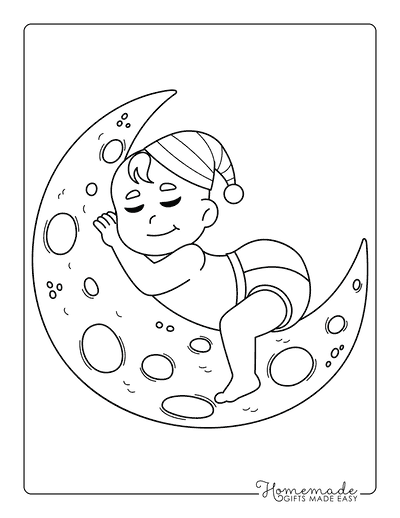 Baby Coloring Pages Simple Sleeping Baby Drawing on Moon