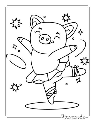 Ballerina Coloring Pages Cute Easy Pig Ballet Dancer for Kids