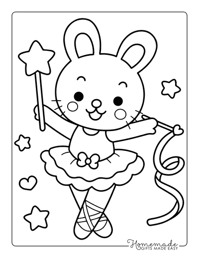 Ballerina Coloring Pages Easy Cute Bunny Ballet Dancer