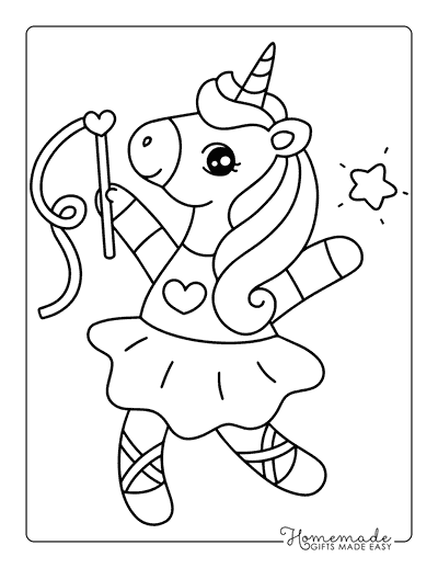 Ballerina Coloring Pages Easy Cute Unicorn Ballerina