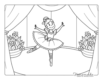 Ballerina Coloring Pages Easy Girl Ballerina on Stage With Plants