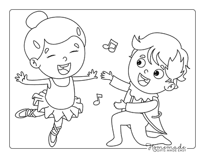 Ballerina Coloring Pages Easy Simple Girl and Boy Ballet