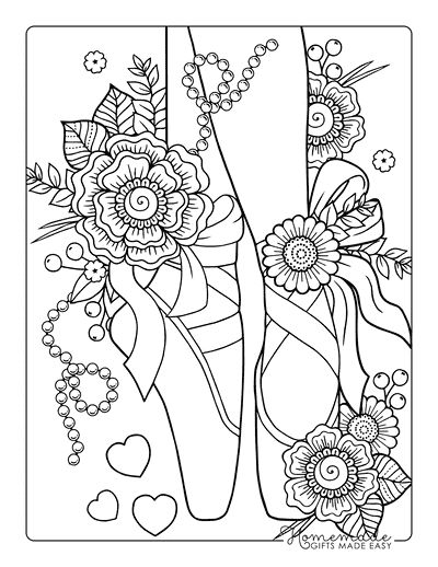 Ballerina Coloring Pages Relaxing Detailed Ballet Slippers and Flowers for Adults