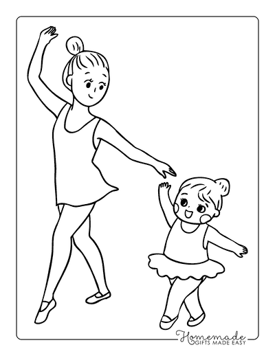 Ballerina Coloring Pages Simple Adorable Mother and Child Ballet Drawing