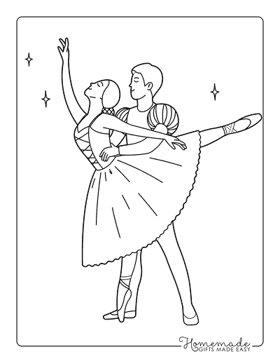 Ballerina Coloring Pages Simple Ballet Dancer Couple Drawing
