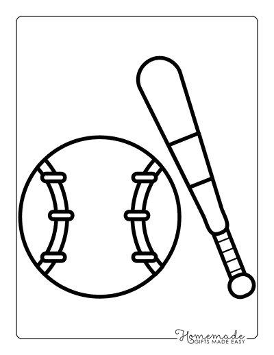 Baseball Coloring Pages Easy Baseball and Bat Coloring Sheet for Kids