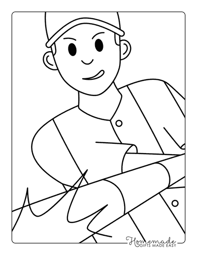 Baseball Coloring Pages Easy Baseball Player Swinging Bat