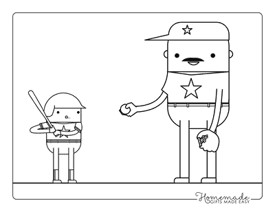 Baseball Coloring Pages Easy Cute Father Son Playing Baseball