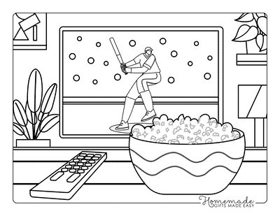 Baseball Coloring Pages Watching Baseball on Tv Easy Cute