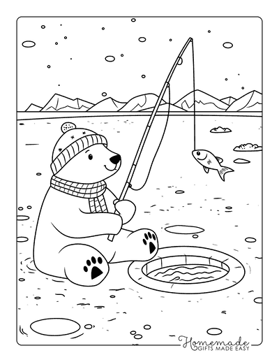 Bear Coloring Pages Cute Polar Bear Ice Fishing