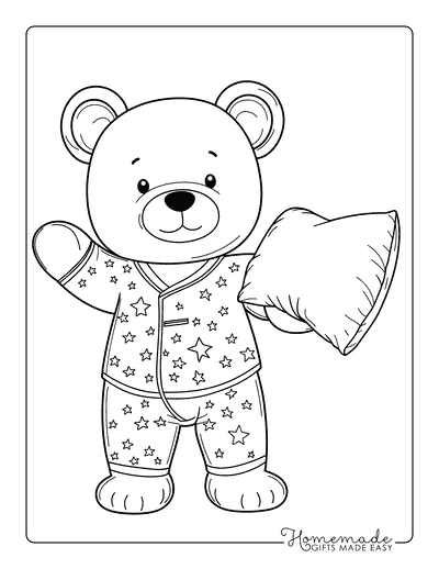 Bear Coloring Pages Cute Teddy Bear in Pajamas