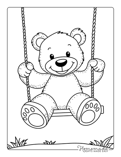 Bear Coloring Pages Cute Teddy Bear on Swing