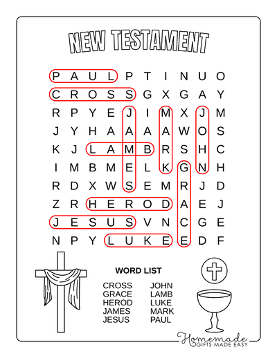 Bible Word Search New Testament Easy Answers