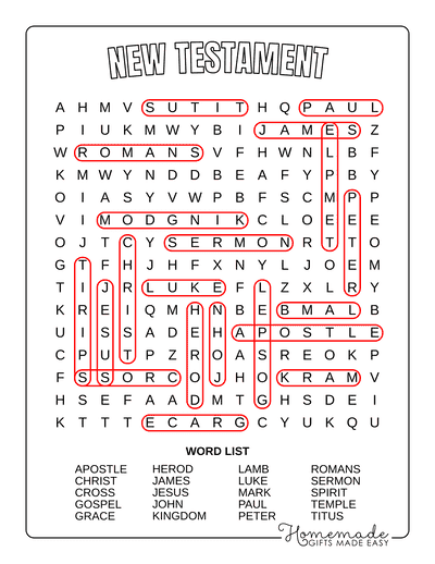 Bible Word Search New Testament Medium Answers