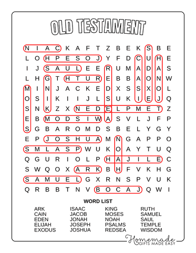 Bible Word Search Old Testament Medium Answers