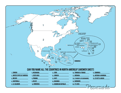 Blank North America Maps Simple Outlines Name Countries Answers