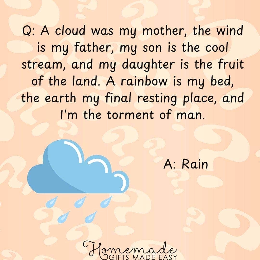 brain teasers with answers a cloud was my mother, the wind is my father