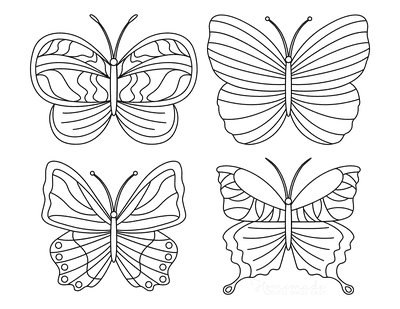 Butterfly Coloring Pages 4 Mini Butterflies Patterned Set 2