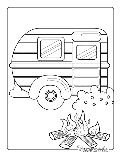 Camping Coloring Pages Easy Camper and Campfire Drawing for Kids