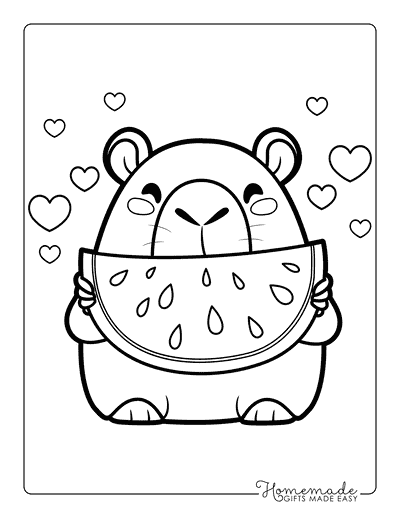 Capybara Coloring Pages Easy Cute Chibi Capybara Drawing Eating Watermelon