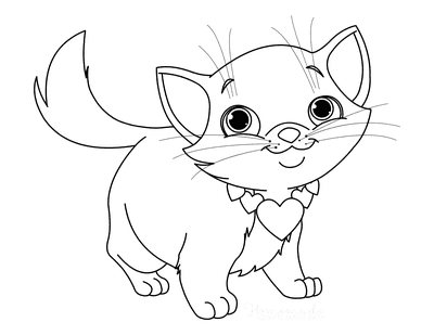 Cat Coloring Pages Cute Kitten Heart Necklace