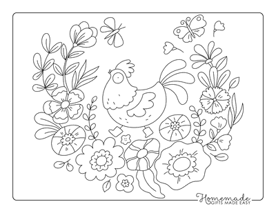 Chicken Coloring Pages Funny Kawaii Chicken With Plant Patterrn