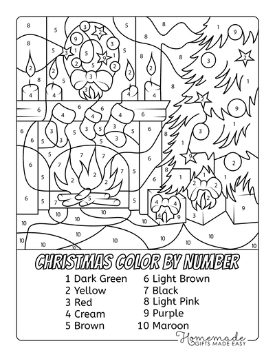 Christmas Color by Number Printable Worksheets