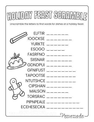 Christmas Word Scramble Holiday Feast Medium