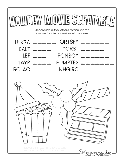 Christmas Word Scramble Holiday Movies Easy