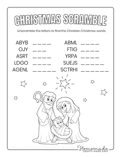 Free Printable Christmas Word Scramble Puzzles for Kids