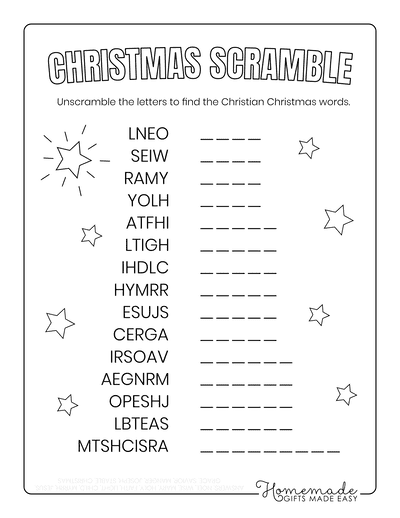 Free Printable Christmas Word Scramble Puzzles for Kids