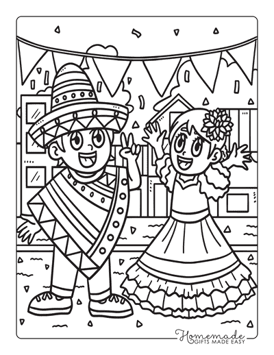 Cinco De Mayo Coloring Pages Easy Boy and Girl Celebrating