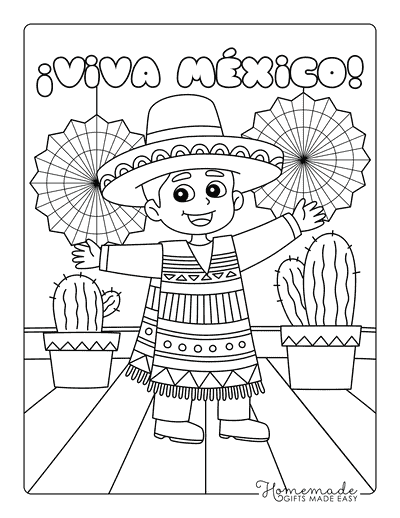 Cinco De Mayo Coloring Pages Easy Cute Mexican Boy in Poncho and Sombrero