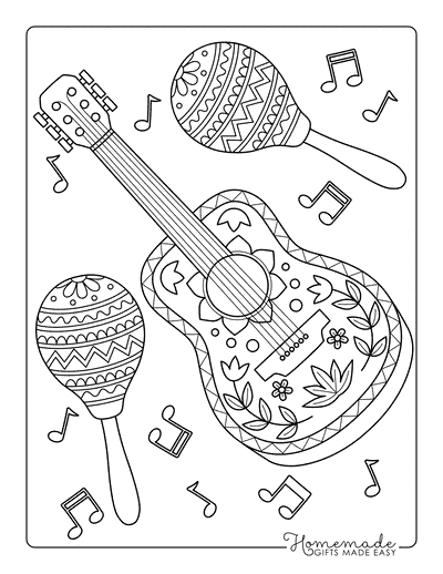 Cinco De Mayo Coloring Pages Pretty Guitar and Maracas