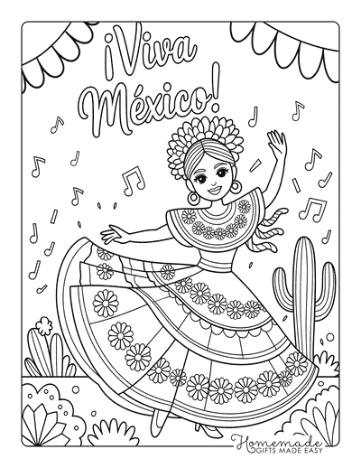 Cinco De Mayo Coloring Pages Woman Celebrating Viva Mexico