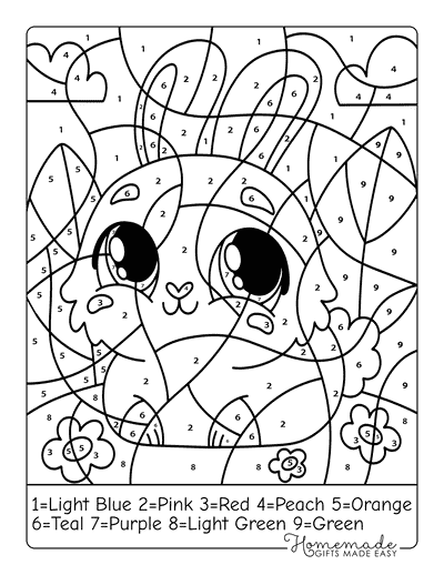 Color by Number Printable Cute Spring Bunny Rabbit