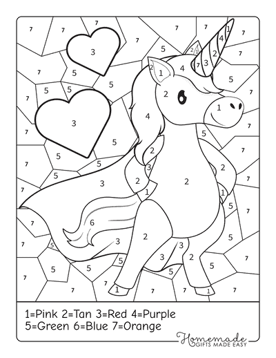 Color by Number Printable Unicorn Superhero With Rainbow