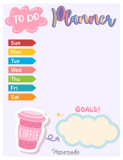 Daily Planner Template Cute Coffee Week Planner