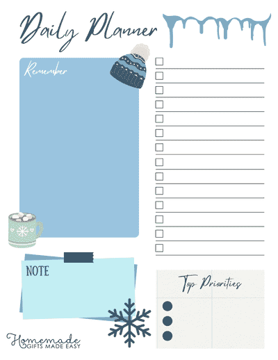 Daily Planner Template Winter Coffee Priorities Check List