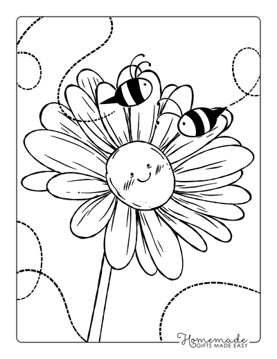 Daisy Coloring Pages Cute Easy Daisy and Bees Illustration for Kids