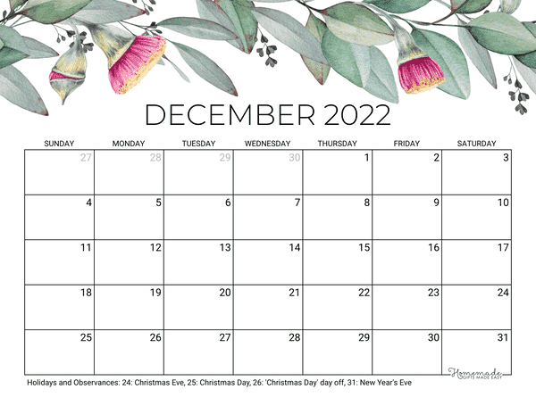 Free Printable December 2022 Calendars Wiki Calendar December 2022 