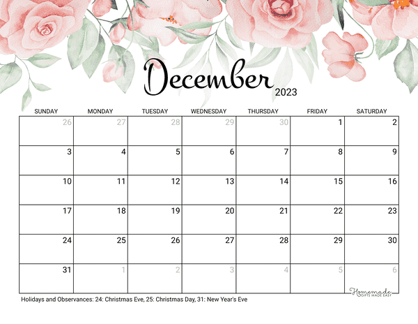 December 2022 Calendar Free Printable With Holidays Xmas Calendar Pc