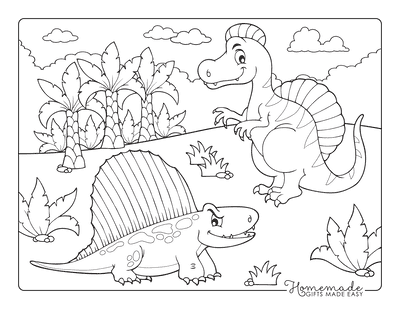 Dinosaur Coloring Pages Cartoon Dimetrodon Spinosaurus