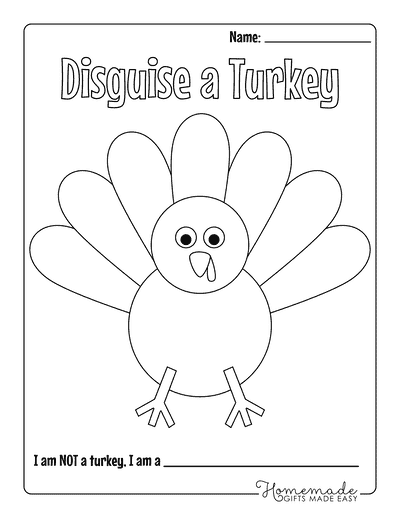 Disguise a Turkey Printable Easy Coloring Worksheet