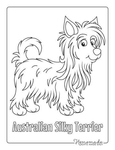 Dog Coloring Pages Australian Silky Terrier Cute Cartoon