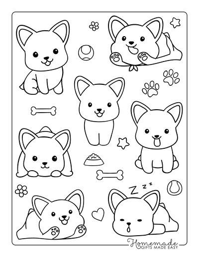 Dog Coloring Pages Corgi Cute Cartoon Mini Funny