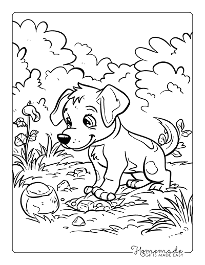 Dog Coloring Pages Dog Digging in Garden for Kids